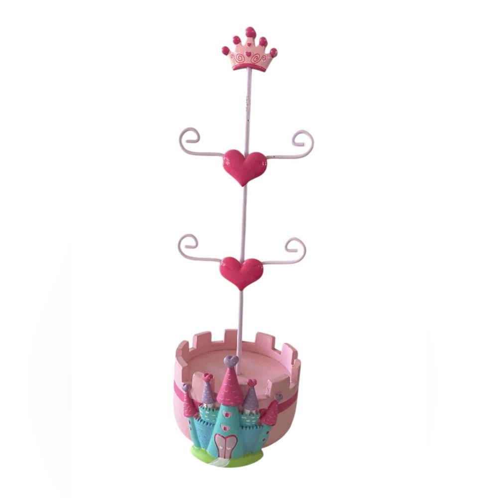 Pink Heart Jewelry Holder with Castle Base